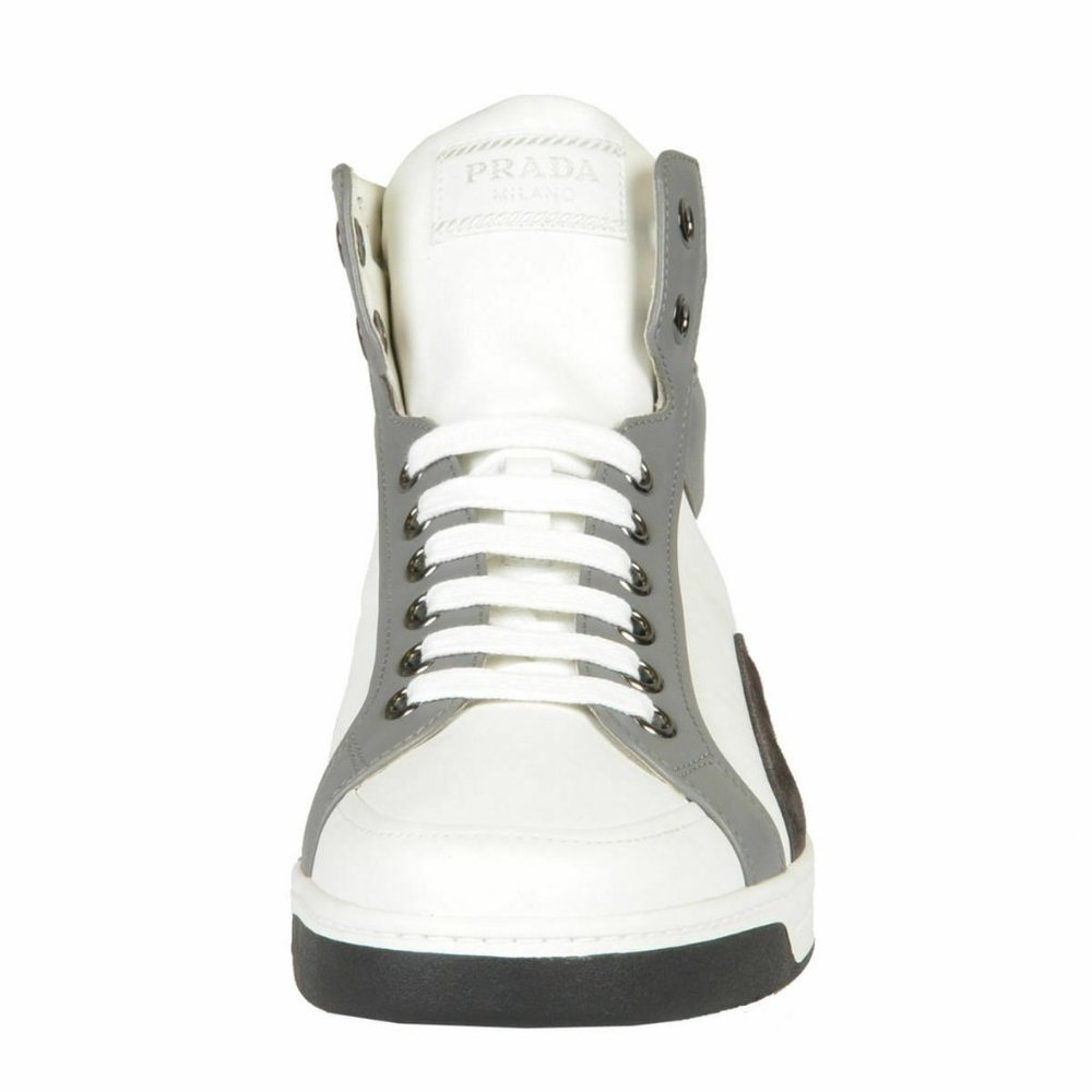 Prada Leather White Hi Top Fashion Sneakers Shoes - Picture 5 of 8